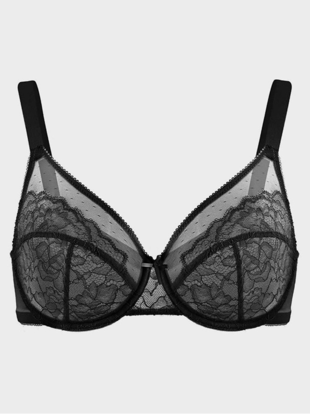 Shecurve Sheer Lace Underwire Minimizer Bra- Black 36DD 36E